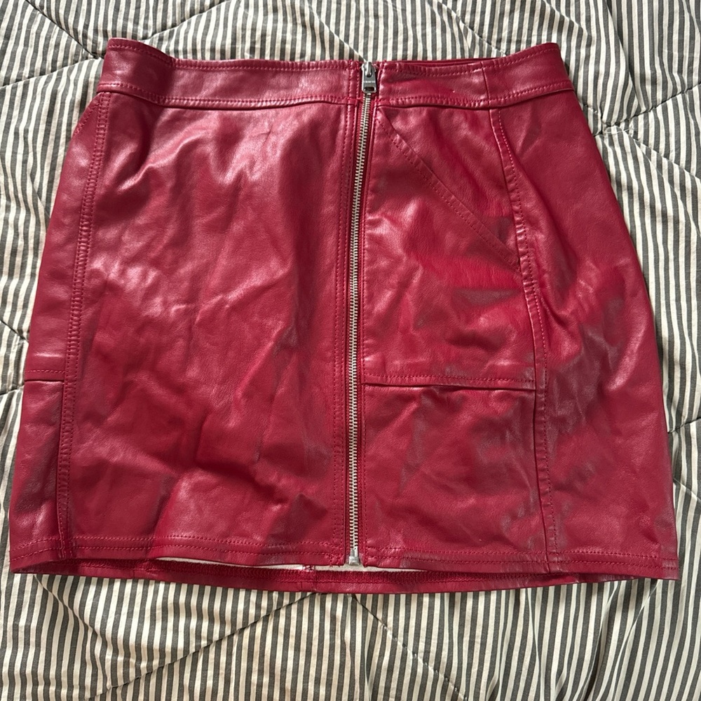 Express Red Leather Pencil Skirt